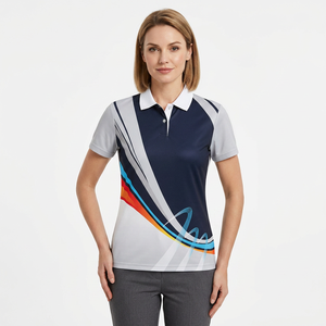 เสื้อโปโลแขนสั้นผู้ชาย พิมพ์ลายนามธรรม สีชมพู ฟ้า ขาว บล็อกสี แห้งเร็ว ผ้าถักโพลีเอสเตอร์ ทรงลำลอง - Product Image 4