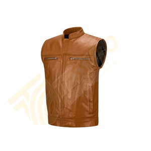 Gilet de motard en cuir véritable noir de qualité supérieure pour homme – Gilet de moto sans manches avec poches zippées et col montant - Product Image 1