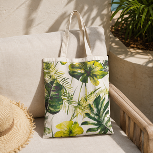 Custom Logo Tropical Print Cotton Beach Tote Bag 140 GSM 38x42 cm Reusable <b>Shopper</b> Wholesale OEM ODM Private Label Manufacturer - Product Image 6