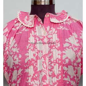 Vestido corto estilo mini para mujer, 100% algodón, informal, con mangas acampanadas, cuello redondo, estampado floral, ecológico, cintura natural - Product Image 2