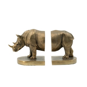 Juego de sujetalibros de aluminio fundido con diseño vintage de rinoceronte, acabado en bronce, soporte decorativo para libros con diseño de animales salvajes, personalizable. - Product Image 1