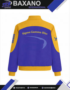 Chaqueta de sarga de algodón estilo carreras Sigma Gamma Rho SGR, ropa griega de hermandad, chaqueta de carreras con cuello alto y bloques de color - Product Image 5