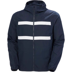 <b>Men's</b> Custom Navy Blue Lightweight Hooded Windbreaker Jacket Outdoor Waterproof Sports <b>Coat</b> with Reflective <b>White</b> Stripes - Product Image 5
