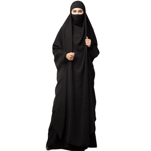 Abaya noire longue jusqu'au sol pour femme, robe ample à manches longues, coupe modeste, à capuche, couleur unie, en polyester, pour usage quotidien, style Moyen-Orient - Product Image 3
