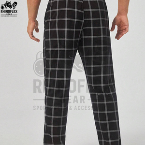 New Stylish Lightweight Breathable Eco-friendly Casual Men's Sleepwear <b>Trousers</b> Full Length Loose Fit Plaid Design Canvas - Product Image 3
