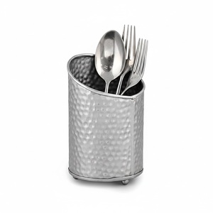 Wholesale Hammered Metal <b>Cutlery</b> Holder Stainless Steel Utensil Caddy <b>Vintage</b> Silver Tableware Organizer For Restaurant And Home - Product Image 1