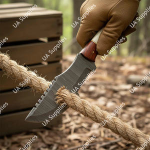 มีดติดตามแบบดามัสกัส สตีล สำหรับงานหนัก ใช้สำหรับล่าสัตว์ ตั้งแคมป์ พกพาประจำวัน เดินป่า ตกปลา ปลายใบมีดแบบคลิป คมกริบ ด้ามไมคาร์ต้า รับผลิตแบบ OEM ขั้นต่ำในการสั่งซื้อน้อย - Product Image 3