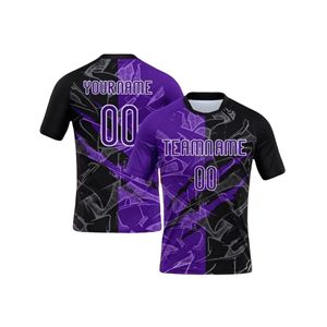 ชุดเสื้อฟุตบอลแบบซับลิเมชั่นสีม่วงและดำ ลายกราฟิก สำหรับทุกเพศ ระบายอากาศได้ดี แห้งเร็ว ผลิตจากโพลีเอสเตอร์ 100% - Product Image 4