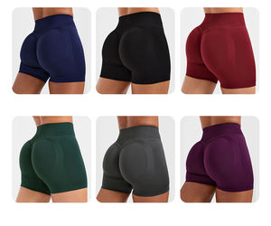High Elastic Waist Solid Color Sporty Biker <b>Shorts</b> Women Yoga Gym Training Breathable Waterproof Knitted Activewear - Product Image 6