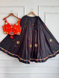 Mirror Indian <b>Pakistani</b> Cotton Floor-Length Quick Dry Pink Sleeveless Blouse <b>Black</b> Lehenga <b>Dress</b> Festival Wear - Product Image 5