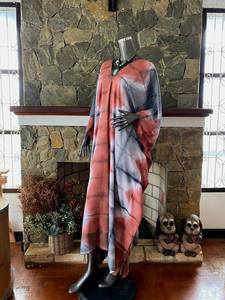 Vestido Kaftan de Rayón con Estampado Shibori Coral, Talla Grande, Corte Holgado, Estilo Boho, Ropa de Playa para Mujer - Product Image 3