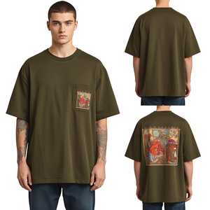 Camiseta Premium Extra Grande para Hombre con Hombros Caídos, Estampado Artístico de Mosaico Forestal, Diseño Urbano en Algodón Grueso - Product Image 2