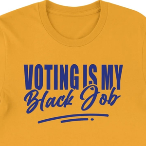 Camiseta de mujer con estampado gráfico de manga corta azul y dorado de Sigma Gamma Rho Voting Is My Black Job, top informal de moda con estampado personalizado - Product Image 2