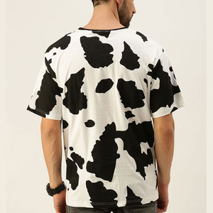 T-shirt blanc à manches courtes pour homme, col rond, imprimé vache, coupe décontractée, respirant, en jersey de coton tricoté - Product Image 2