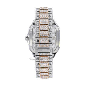 Montre analogique automatique de luxe pour homme, en acier inoxydable, résistante à l'eau 100 bars, avec verre en diamant simulé, style hip-hop moderne - Product Image 3