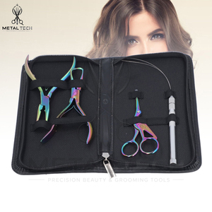 Kit d'outils pour extensions capillaires en titane arc-en-ciel fabriqué au Pakistan 2026 – Pince, ciseaux, aiguille à boucle et étui en acier inoxydable - Product Image 6