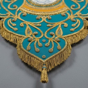 Handcrafted Eco Friendly Customized Premium Heavy Duty Teal Fabric Gold Bullion Embroidery <b>Banner</b> - Product Image 4