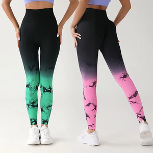 Pantalones de Yoga Tie Dye Sólidos al por Mayor, Leggings Deportivos Sin Costuras de Cintura Media con Efecto Push-Up, Ropa de Gimnasio para Mujer - Product Image 3