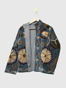Chaqueta de Terciopelo Bordada Estilo Bohemio, Manga Larga, Cuello Mandarín, Estampado Floral, Talla Grande, Ropa de Otoño para Mujer - Product Image 4