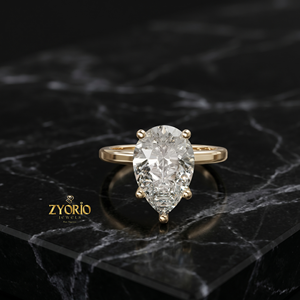Anillo de Compromiso Solitario de Oro de 10K con Corte de Pera, Anillo Clásico con Diamante en Forma de Lágrima, Anillo de Promesa de Boda para Mujer - Product Image 2