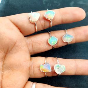 Bague de guérison réglable, réglage de la lunette, pierre de cristal brut naturel, bagues en argent Sterling, bijoux de mode - Product Image 2