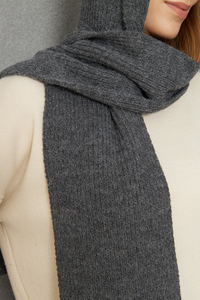 Écharpe tricotée à capuche grise pour femme, longue, en acrylique, thermique, pour l'hiver, unie, décontractée - Product Image 6
