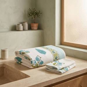 Juego de Toallas de Algodón Waffle de la Mejor Calidad, 1 Toalla de Baño y 2 Toallas de Mano, Secado Rápido, Diseño Floral Estampado a Mano, Rectangulares, para el Hogar - Product Image 6