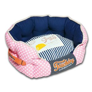 Lit rond pour chien tendance avec motif à pois et design polo pour animaux de compagnie - Product Image 1