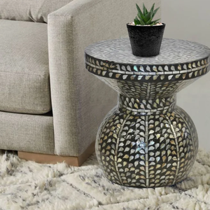 Tabourets en forme de sablier avec incrustations de coquillages, mosaïque de nacre naturelle pour la décoration intérieure - Product Image 3