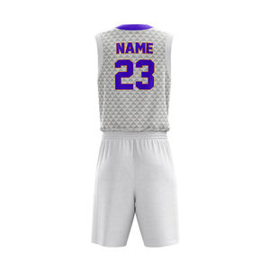 Conjunto de Camiseta y Pantalones Cortos de Baloncesto Sublimados Personalizados, Unisex, Blancos con Estampado Geométrico Rojo, Secado Rápido, Cuello en V, para Verano - Product Image 6