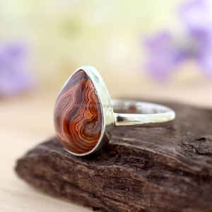Bague en argent sterling 925, bague en forme de poire, bague de déclaration, bijoux en agate, bague en agate ovale - Product Image 3