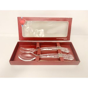 Crystal Salad Servers <b>Set</b> 2 Piece Clear Glass Salad <b>Tools</b> with Etched Handles in Red <b>Box</b> Packaging - Product Image 1