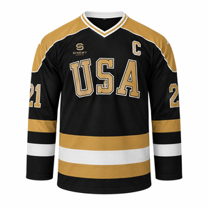 เสื้อฮอกกี้น้ำแข็ง SINEWY SPORTS USA สีดำทอง สำหรับผู้ชาย แบบคอวี แขนยาว ระบายเหงื่อได้ดี - Product Image 1