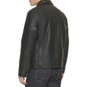 Veste en cuir véritable marron pour homme, col montant, fermeture éclair, style décontracté, poches, doublure en polyester, vêtement d'hiver moderne - Product Image 4
