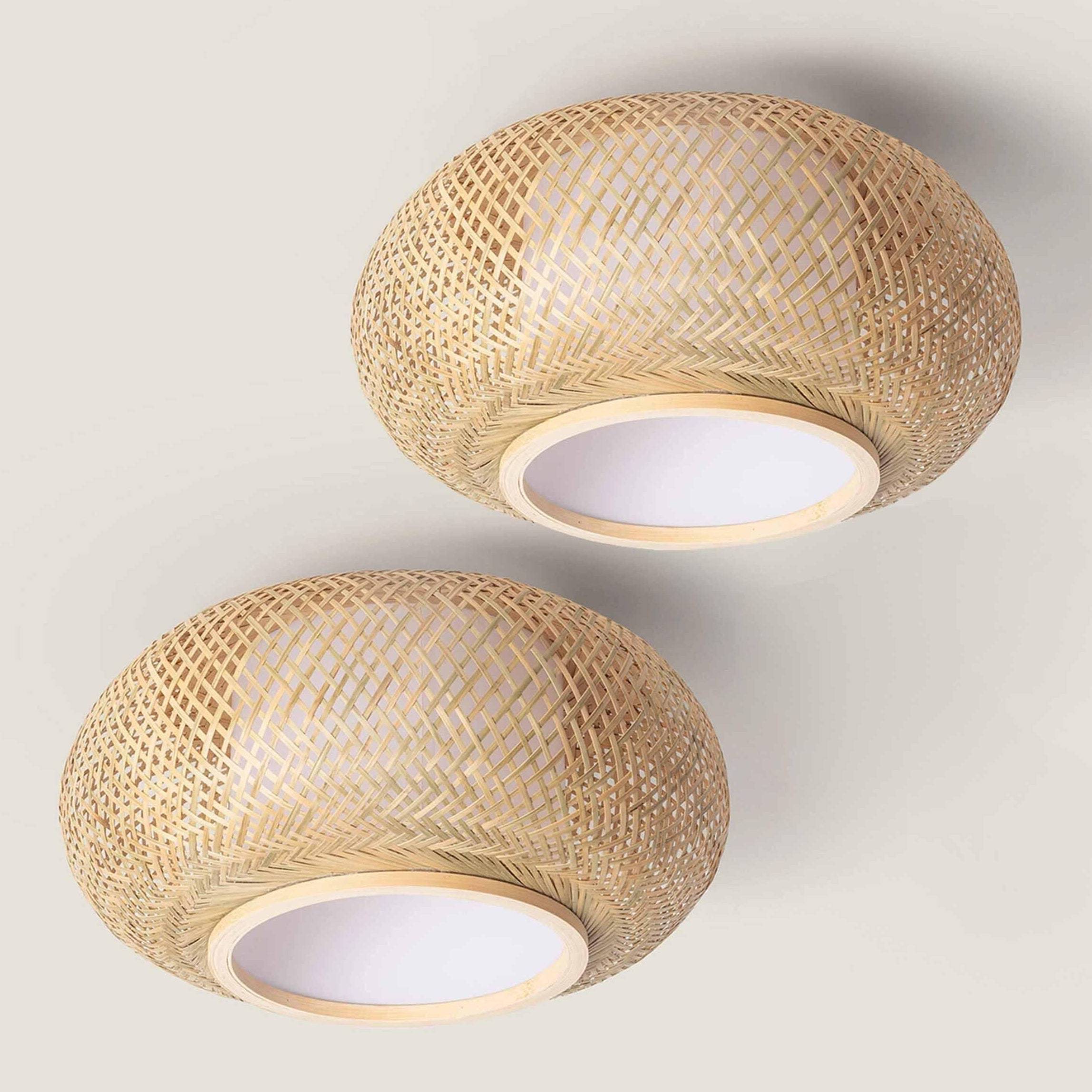 Handmade Bamboo Ceiling Lampshade Rustic Bohemian Flush Mount Light Eco Woven Ceiling Lamp OEM Supplier Vietnam