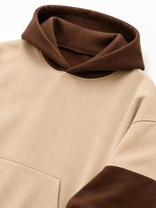 Sudadera con Capucha Premium para Hombre, Color Beige Marrón con Contraste, Estilo Oversize, Manga Bicolor, Forro Polar, Estilo Urbano, con Bolsillo, Personalizable, Casual - Product Image 5