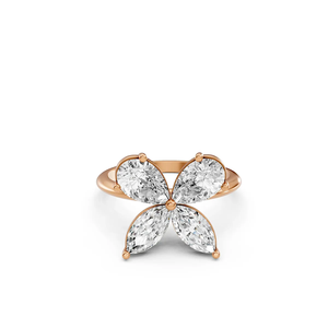 แหวนค็อกเทลเพชรเลี้ยงในห้องปฏิบัติการทรงดอกไม้ ทองคำขาว 14K ทรงลูกแพร์ ทรงมาร์คีส์ ประดับเพชรแบบคลัสเตอร์ สำหรับงานหมั้น งานแต่งงาน งานเลี้ยง ของขวัญสำหรับผู้หญิง - Product Image 1