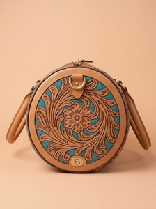 Bolsa de Viaje de Lujo de Cuero Genuino Hecha a Mano con Grabado Floral, Bolsa de Fin de Semana con Cremallera, Ecológica, de Poliéster, 7 Pulgadas, para Mujer - Product Image 2
