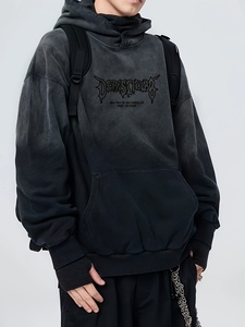Sweat à capuche streetwear vintage délavé à l'acide, coupe oversize, pour homme, avec logo personnalisé, en coton doux, décontracté et de qualité supérieure - Product Image 3