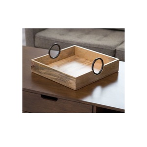 Bandeja de Madera Natural Hecha a Mano, Bandeja Rústica para Servir con Asas para Desayuno, Café, Té, Aperitivos, Comida, Cocina - Product Image 5