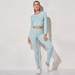 Women Yoga Two Piece Set Slim Fit <b>Leggings</b> <b>Crop</b> Top Gym Fitness Activewear Sportswear - Product Image 1
