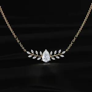 Collier de mariée de luxe en or, élégant, avec diamants en forme de poire, de marquise et de feuille, style mangalsutra, serti de diamants de laboratoire. - Product Image 1