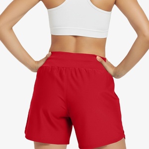 <b>Women's</b> Solid Color Knitted Polyester Sport <b>Shorts</b> Mid Waist Drawstring Breathable Regular Fit 3D Embroidery 160g <b>Orange</b> - Product Image 6