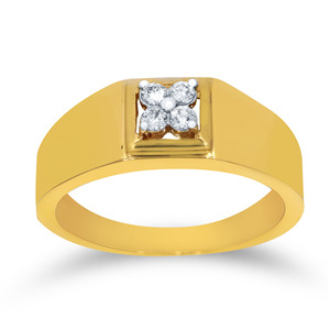 Premium Yellow Gold Square Top Diamond Floral Cluster <b>Ring</b> Round Cut 5 Stone Signet <b>Ring</b> <b>for</b> <b>Men</b> Elegant Fine Jewelry Gift - Product Image 1