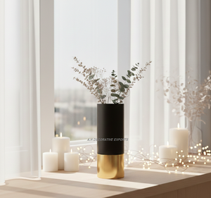 Vase de sol haut de gamme moderne bicolore noir et or en métal écologique, forme cylindrique, pour un style intérieur luxueux, décoration maison et hôtel - Product Image 2