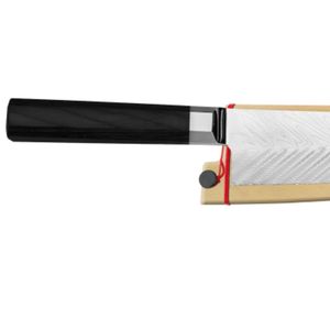 Cuchillos de chef Kiritsuke de doble núcleo de 8 pulgadas, estilo Damasco, de acero inoxidable, para cocina asiática, con mango negro y funda de madera. - Product Image 4