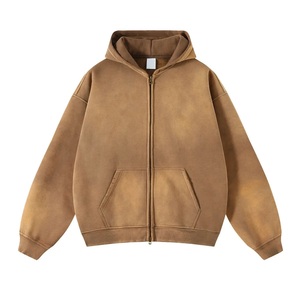 Men's Oversized <b>Zip</b>-Up Hoodie 100% Cotton French Terry Solid Color Casual Lined Breathable Winter Wear - Product Image 3