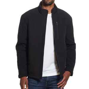 Veste en polaire noire pour homme, col montant, fermeture éclair, coupe-vent, décontractée, pour l'automne, coupe régulière, en polyester - Product Image 1