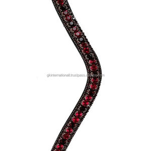 Fait sur mesure 3 rangées de cristaux multicolores décoratifs en forme de vague en cuir anglais noir bande de front de cheval avec des boucles de bouton pression - Product Image 5