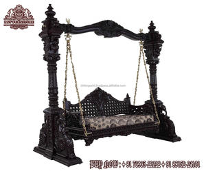 Royal Indian Carving Jhula para la decoración del hogar de la sala de estar Brown Dark Tone Teak Jhoola Designer Columpio tallado a mano para interiores de EE. UU. - Product Image 2